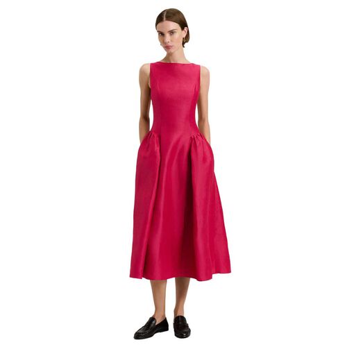 Veronika Maine Linen Blend Midi Dress